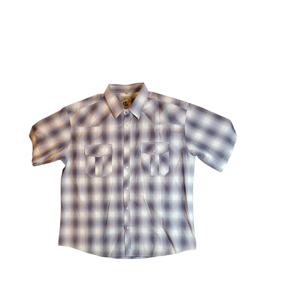 Coevals Club Western Pearl Snap Shirt Mens XXL Grey Plaid Excellent Short Sleeve